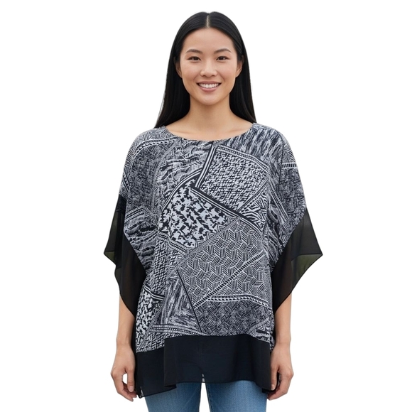 Zac Rachel Poncho Top Womens Plus 3X Semi Sheer Boho Artsy Black White Witchy - Picture 1 of 9